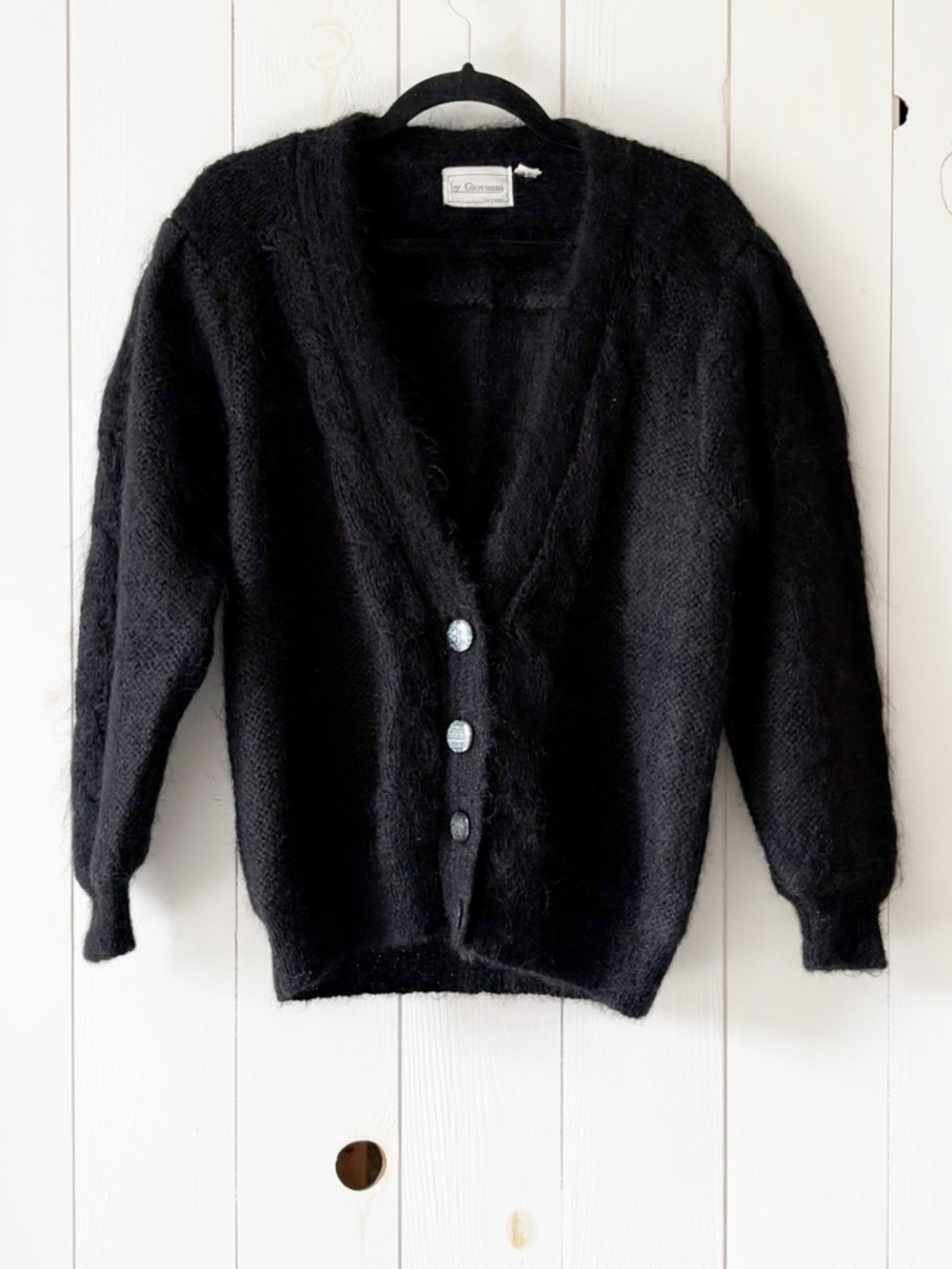 Vintage By Giovanni Black Kid Mohair V-Neck Button Cardigan Sweater Size Medium